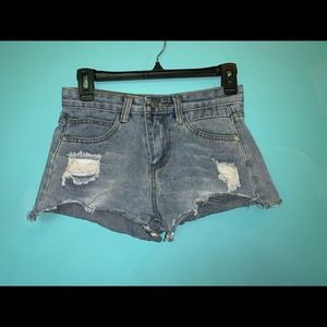 Distressed Blue Jean Shorts